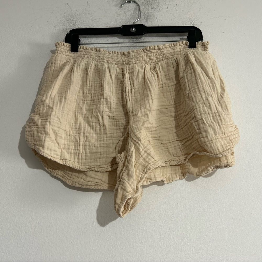 Aerie Cotton Gauze Pull On Shorts XL Beige Neutral Coastal Casual Summer Lounge